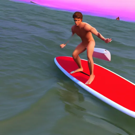 Image similar to 3 d render of nintendo switch as a human, surfboarding waves