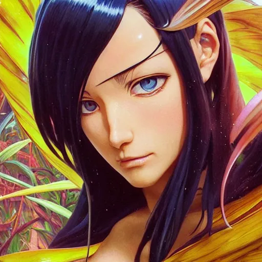 Image similar to highly detailed vfx portrait of nico robin by eiichiro oda!!!, stephen bliss, greg rutkowski, loish, rhads, beeple, makoto shinkai, tom bagshaw, alphonse mucha, sharp focus, art by artgerm and greg rutkowski, stanley kubrick, backlit, harsh overhead sunlight!!,