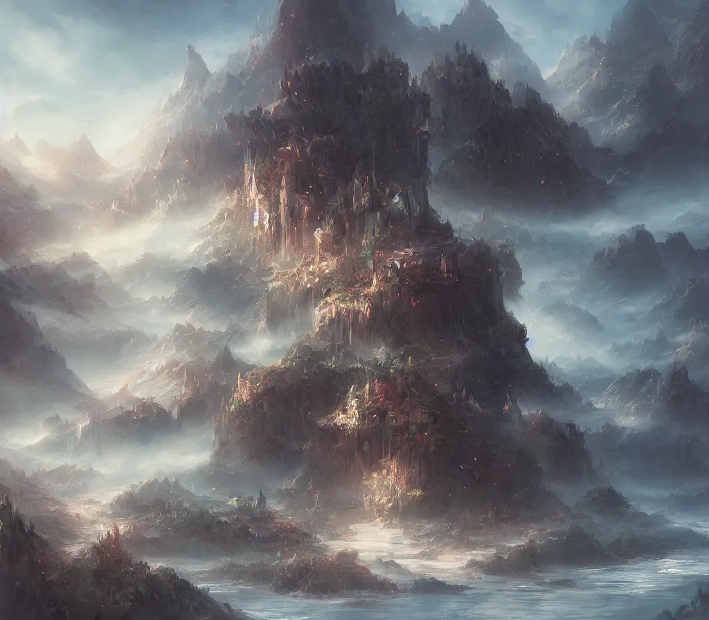 Image similar to fantasy landscape, ultra sharp, very detailed, high quality focus by wlop