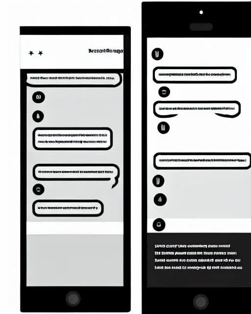 Prompt: a wireframe for a social chat application, black and white user experience