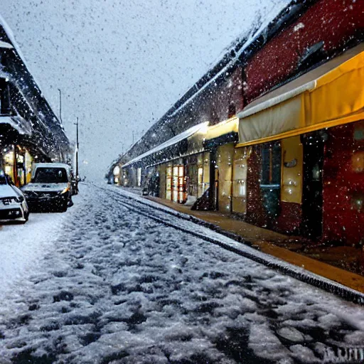 Image similar to snow falling, australia, nsw, inner west suburb, main street, winter