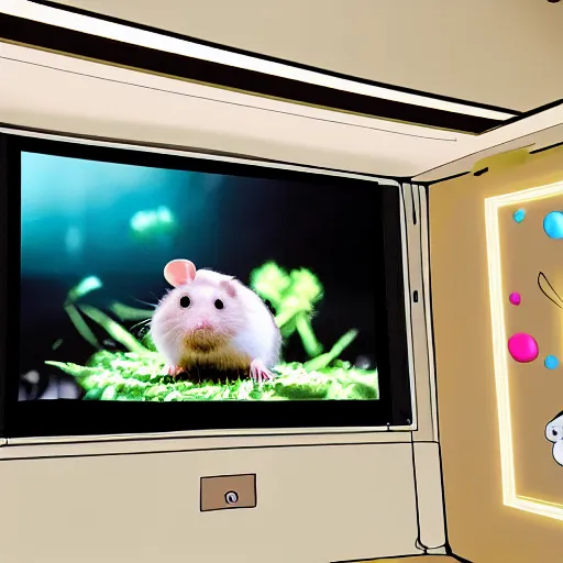 Image similar to photo of the cinema screen, a cartoon about hamsters is on the screen, unedited, dim light, sharp focus, 8 k