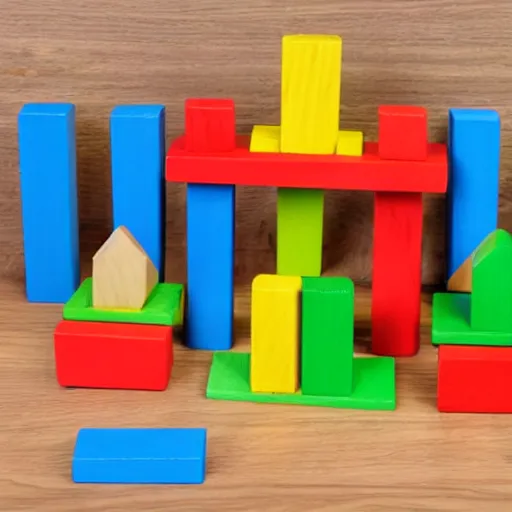 Image similar to wooden kids toy blocks city town of wood blocks stacked