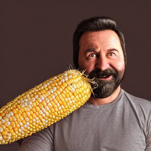 Image similar to hyperrealistic dslr film still of billy mays disguised as giant ear of corn, stunning 8 k octane comprehensive 3 d render, inspired by istvan sandorfi & greg rutkowski & unreal engine, perfect symmetry, dim volumetric cinematic lighting, extremely hyper - detailed, incredibly real lifelike attributes & flesh texture, intricate, masterpiece, artstation, stunning