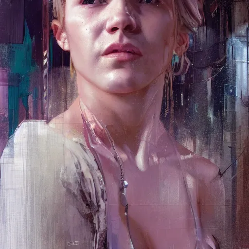 Image similar to really old hanna montana, full figure, long shot hyperrealistic portrait, bladerunner street, art of elysium by jeremy mann and alphonse mucha, fantasy art, photo realistic, dynamic lighting, artstation, poster, volumetric lighting, very detailed face, 4 k, award winning