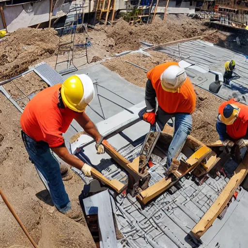 Image similar to Construction workers building the solar system. Extreme wide-angle shot