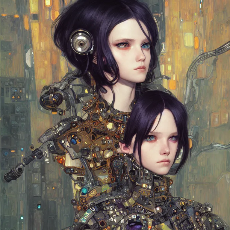 Image similar to portrait of beautiful young alien, cyberpunk, Warhammer, highly detailed, artstation, illustration, art by Gustav Klimt and Range Murata and Ilya Kuvshinov and Sakimichan