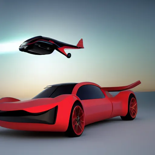 Image similar to futuristic sports flying car, hyperrealistic, cinema 4 d, cinematic