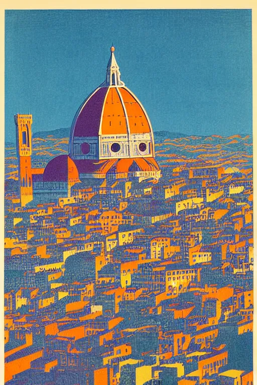 Prompt: resplendent art deco print of Florence, Italy by Hasui Kawase and Lyonel Feininger