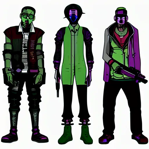 Image similar to portrait of three cyberpunk gang members