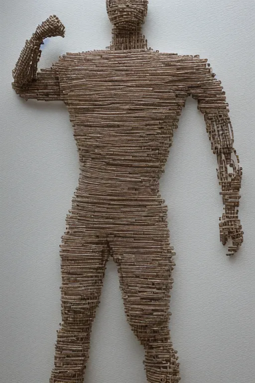 Prompt: A muscular man made entirely of rubber bands, full body.