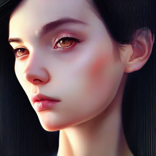 Image similar to a portrait of a beautiful model, art by ilya kuvshinov and wlop and artgerm and josan gonzalez, digital art, highly detailed, intricate, sharp focus, trending on artstation hq, deviantart, pinterest, unreal engine 5, 4 k uhd image