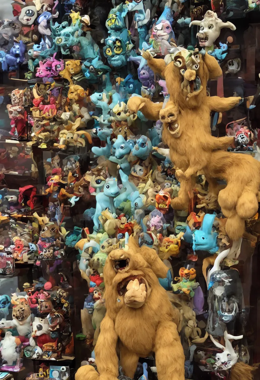 Image similar to cartoon occult beast toy on display