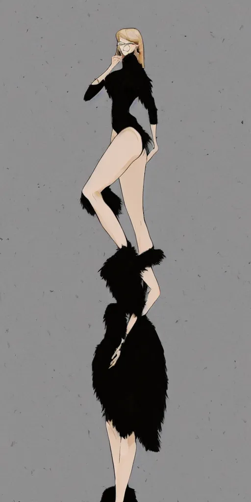 Prompt: full body aesthetic digital illustration of a beautiful young woman walking a runway in a furry little black dress, by wlop and Julia Razumova, realistic, photorealistic, cosplay, octane, deviantArt, trending on artstation, artstation HQ