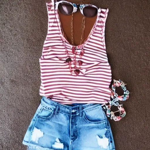 Image similar to a cute trendy summer outfit with accessorties