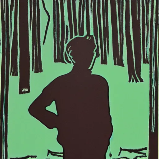 Image similar to beatnik standing in forest, style of andy warhol