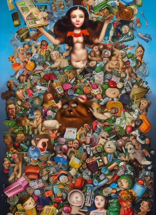 Prompt: people see a smartphone as a trash Mark Ryden and Alex Gross, Todd Schorr highly detailed