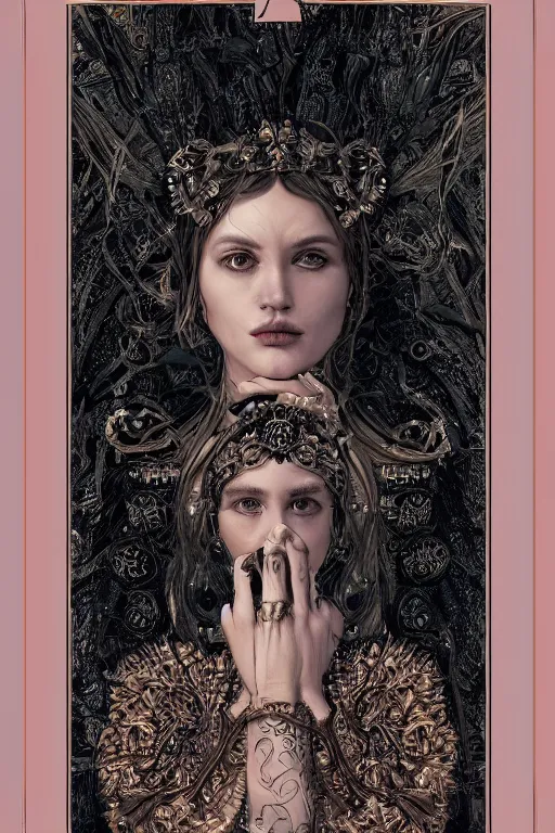 Prompt: the woman, trending on cgsociety, 4 k digital art, intricately defined, complexly detailed, mannerism, [ tarot card ]!!!!!