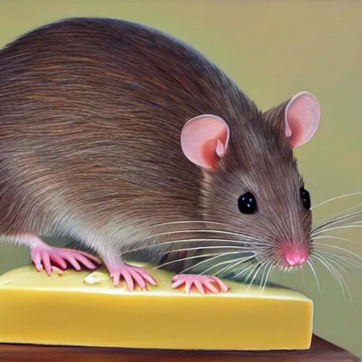 Image similar to realistic painting of a rat with cheese