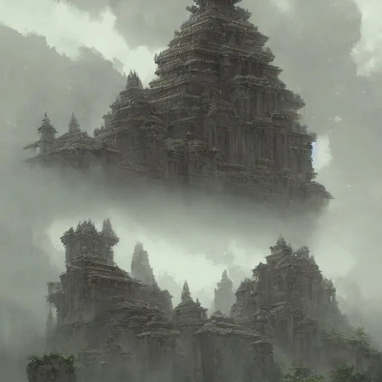 Image similar to a temple in the clouds, floor plan, by greg rutkowski and james gurney, trending on artstation