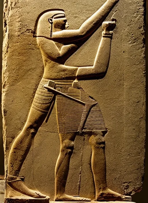 Image similar to ancient egyptian relief of a man shooting a bolt action rifle