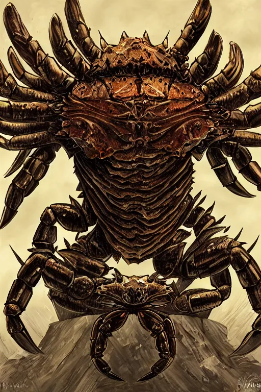 Image similar to armoured warrior humanoid crab monster, symmetrical, highly detailed, digital art, crab themed armour, sharp focus, trending on art station, ambient lighting, berserk, kentaro miura manga art style