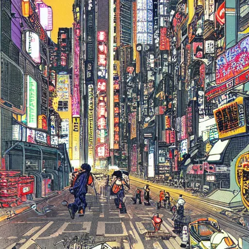 Prompt: Maximalism illustration of Cyberpunk Tokyo by Otomo Katsuhiro