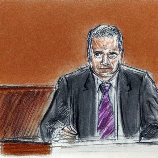 Prompt: bong testifying in court, courtroom sketch