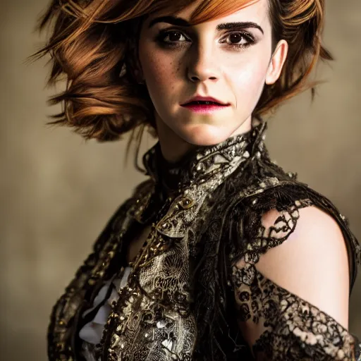 Prompt: emma watson, steampunk style, studio portrait photo, 50mm lens