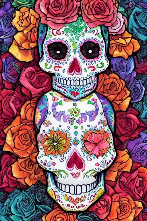 Prompt: illustration of a sugar skull day of the dead girl, art by kenneth rocafort