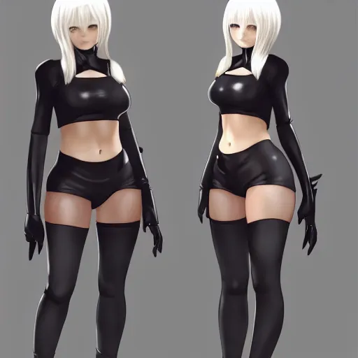 Image similar to portrait of 2B nier automata wearing skintight clothes behind, trending on artstation, artstationHD, artstationHQ