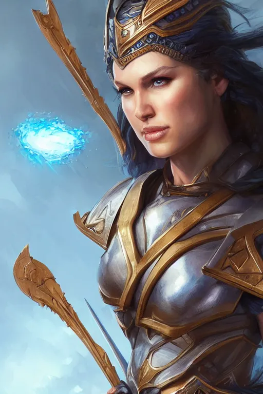 Image similar to amazon valkyrie athena, d & d, fantasy, portrait, highly detailed, headshot, digital painting, trending on artstation, concept art, sharp focus, illustration, art by artgerm and greg rutkowski and magali villeneuve