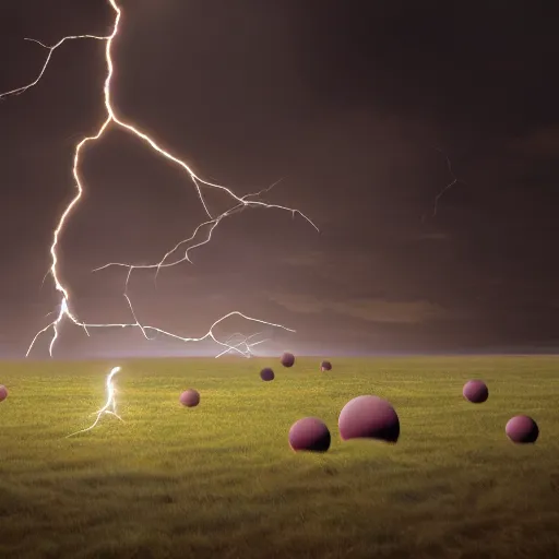 Prompt: army of spheres with lightning on surface