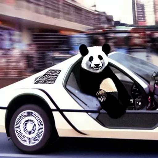 Prompt: a Panda Bear driving a delorean