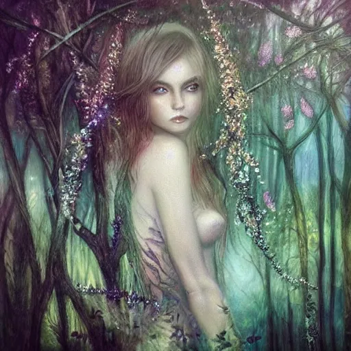 Image similar to “sensual fairy, highly detailed, painted, magical forest, by leesha hannigan”