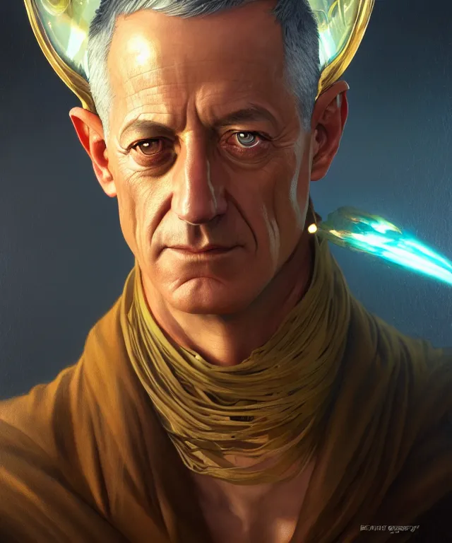 Prompt: Benny Gantz as a fantasy magic man portrait, sci-fi, amber eyes, face, fantasy, intricate, elegant, highly detailed, digital painting, artstation, concept art, smooth, sharp focus, illustration, art by artgerm and greg rutkowski and alphonse mucha