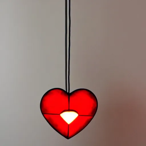 Image similar to pendant light in the shape of a heart with red accents designed by tiffany & co.