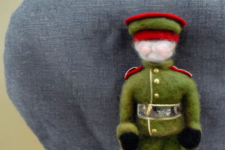 Prompt: Needle felted german soldier