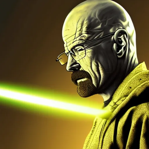 Image similar to Walter White firing lasers from his cybernetic battle armor, highly detailed, centered, concept art, 4k