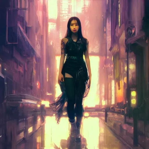 Image similar to jisoo of blackpink, hyperrealistic portrait, bladerunner street, art of elysium by jeremy mann and alphonse mucha, fantasy art, photo realistic, dynamic lighting, artstation, poster, volumetric lighting, very detailed face, 8 k, award winning