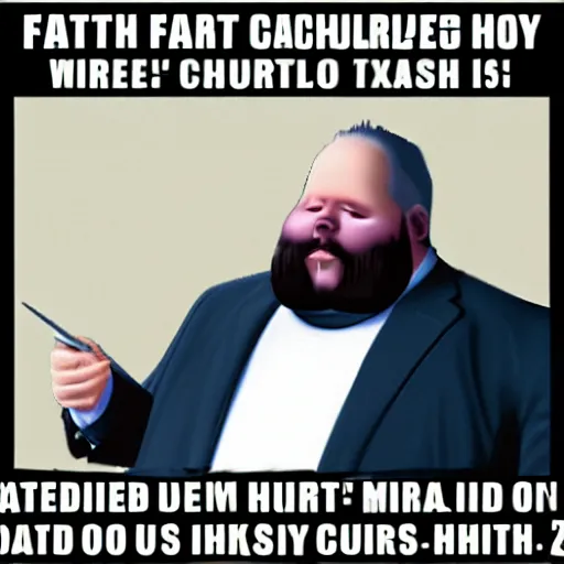 Prompt: fat chuck goes to church meme