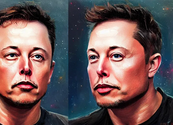 Image similar to concept art of portrait of Elon Musk, oil painting by Jama Jurabaev, extremely detailed, brush hard, artstation, for AAA game, high quality