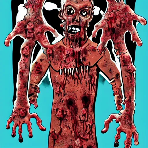 Prompt: zombie with six arms and two heads, by Charlie Adlard