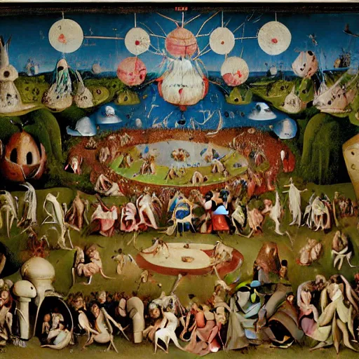 Image similar to muppets in the garden of earthly delights, painting by hieronymus bosch