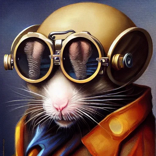 Image similar to a rat with steampunk googles, by RHADS