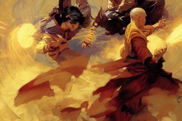 Image similar to air bender, painting by gaston bussiere, craig mullins, j. c. leyendecker