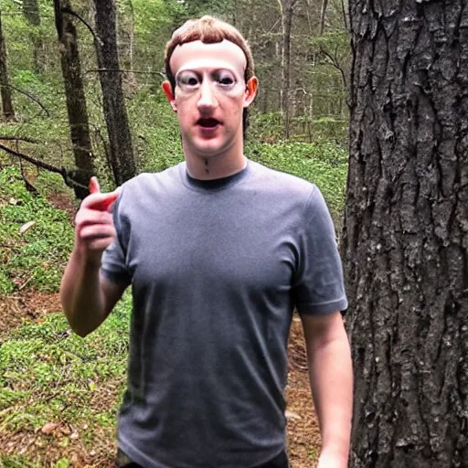 Prompt: trail cam footage mark zuckerberg caught selling drugs to bigfoot