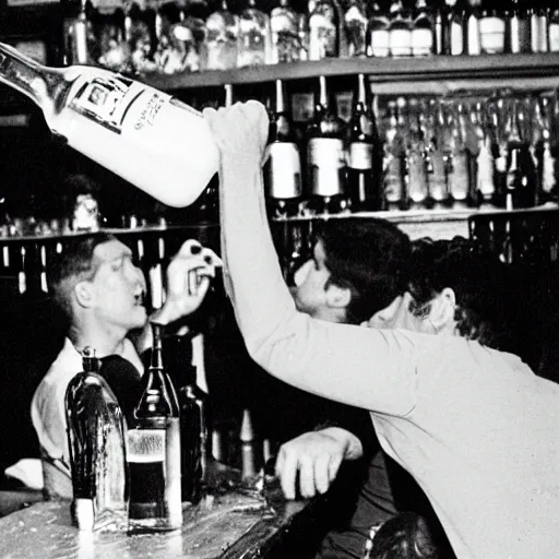 Image similar to 35mm photo of a man smashing a bottle over another man at the local pub
