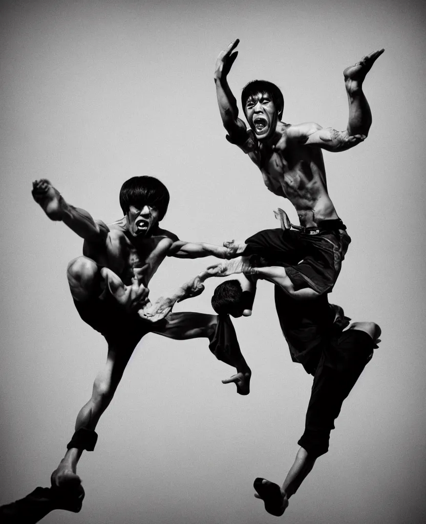 Prompt: portrait of a screaming bruce lee by mcbess