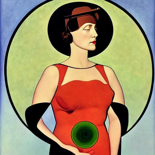 Image similar to Art in the style of Coles Phillips, Gaia, Full figured Mother Earth, portrait, Herbert Bayer, Kandinsky